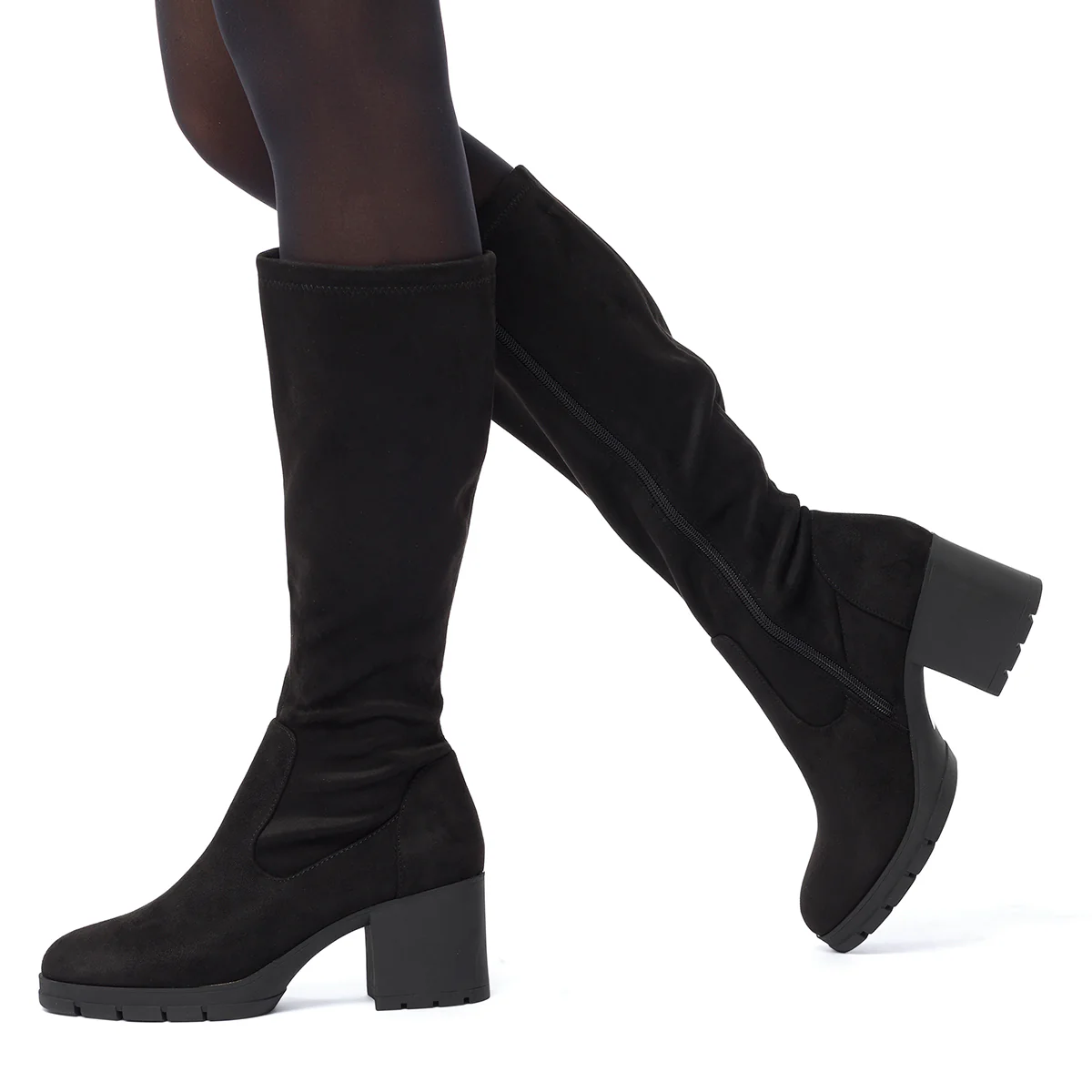 Stivali comfort neri in microfibra da donna con zip e tacco 7 cm P Soft - Image 2