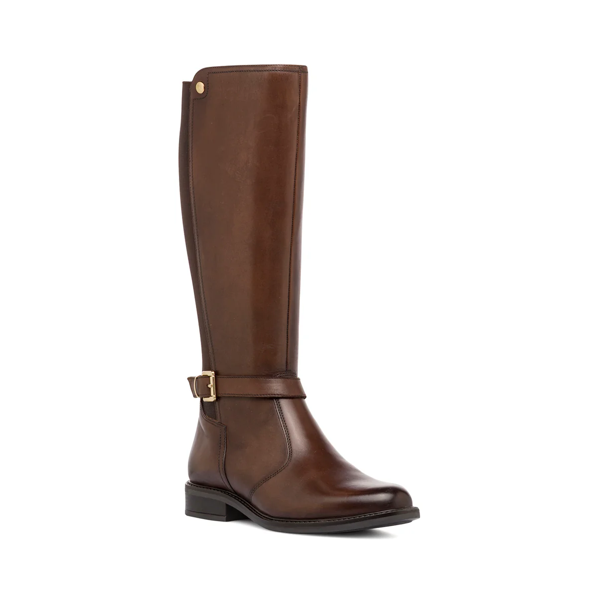 Stivali da donna in pelle marrone con fibbia e pannello elastico Primopiano - Image 2