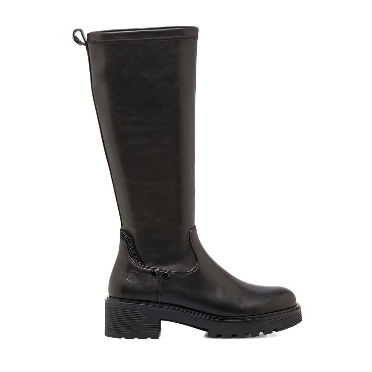 Stivali da donna neri Lumberjack con gambale stretch e dettagli in strass