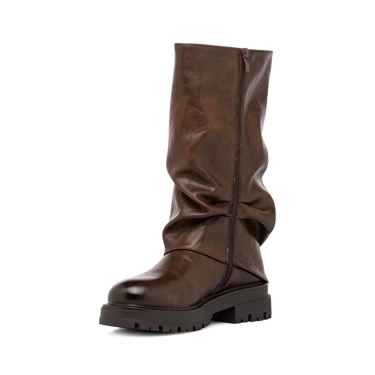 Stivali donna Lora Ferres marroni slouchy con zip e suola chunky - Image 4