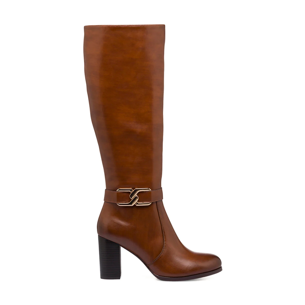 Stivali marroni da donna con tacco a blocco 8 cm e morsetto Lora Ferres
