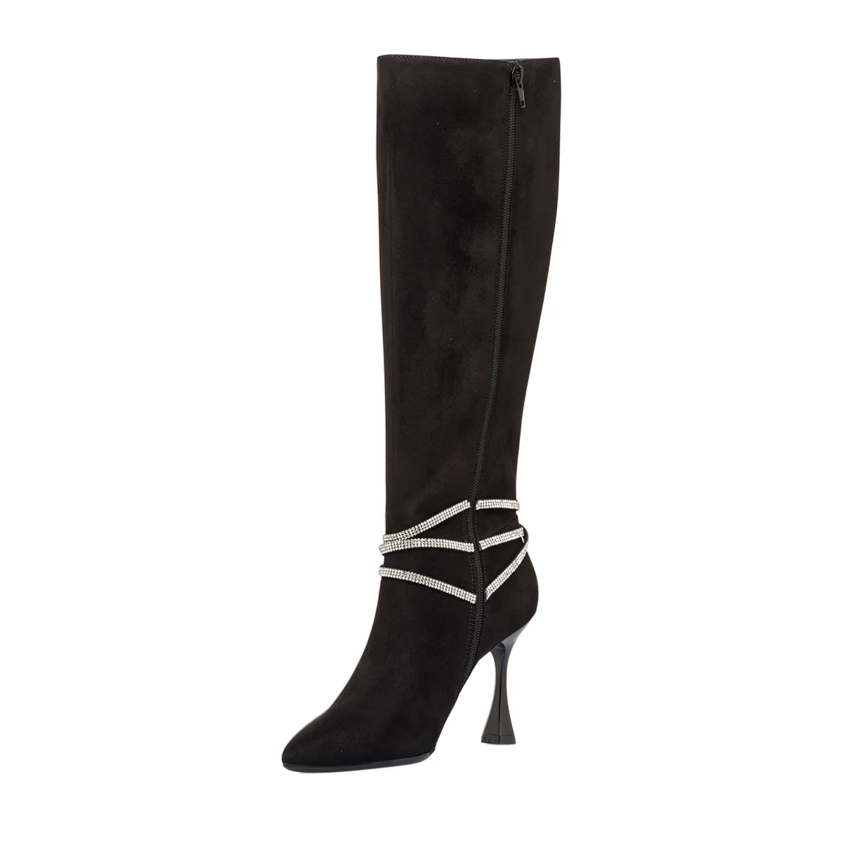 Stivali neri da donna con cinturini con strass e tacco a rocchetto 10 cm Lora Ferres - Image 8