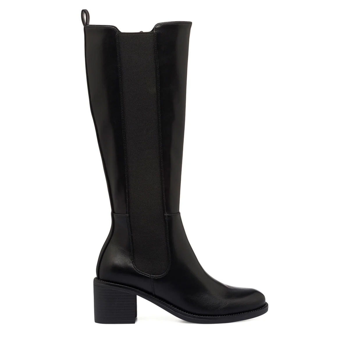 Stivali alti neri da donna con inserto elastico e tacco 6 cm Lora Ferres
