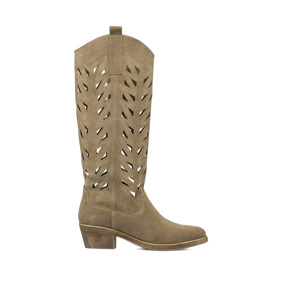 Stivali texani da Donna beige in pelle effetto scamosciato Primopiano