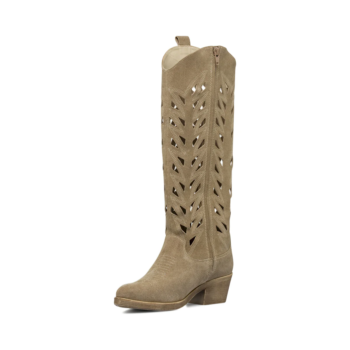 Stivali texani da Donna beige in pelle effetto scamosciato Primopiano - Image 5