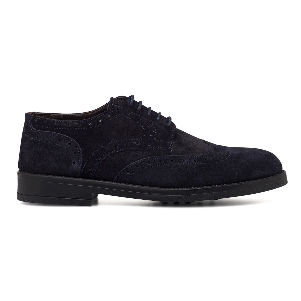 Stringate casual blu in pelle scamosciata da uomo con dettagli brogue Primopiano