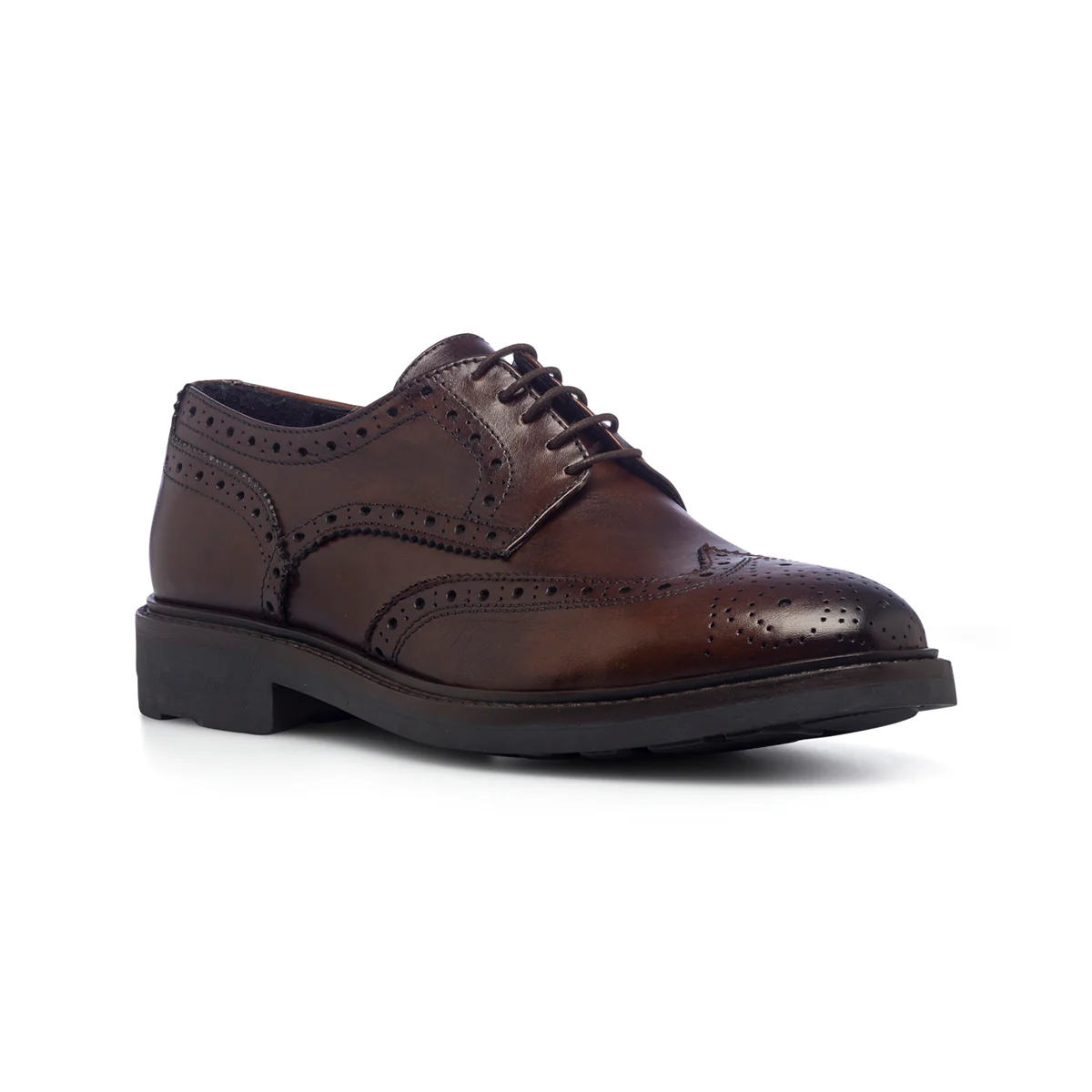Stringate casual marroni in pelle da uomo con dettagli brogue Primopiano - Image 2