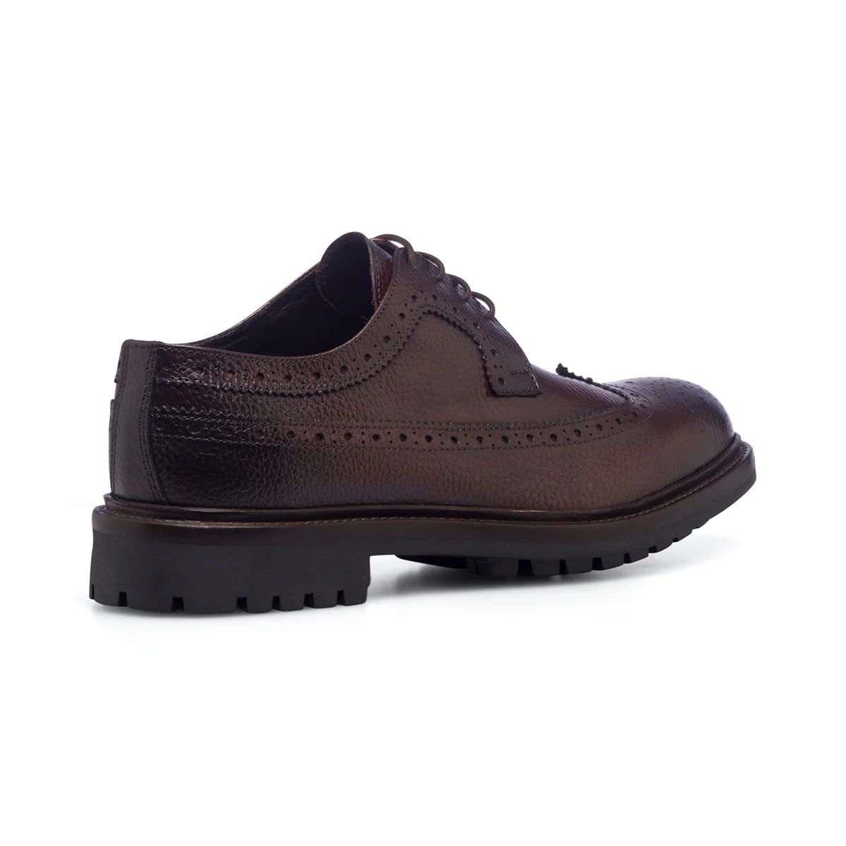 Stringate casual marroni in pelle da uomo con dettagli brogue Primopiano - Image 3