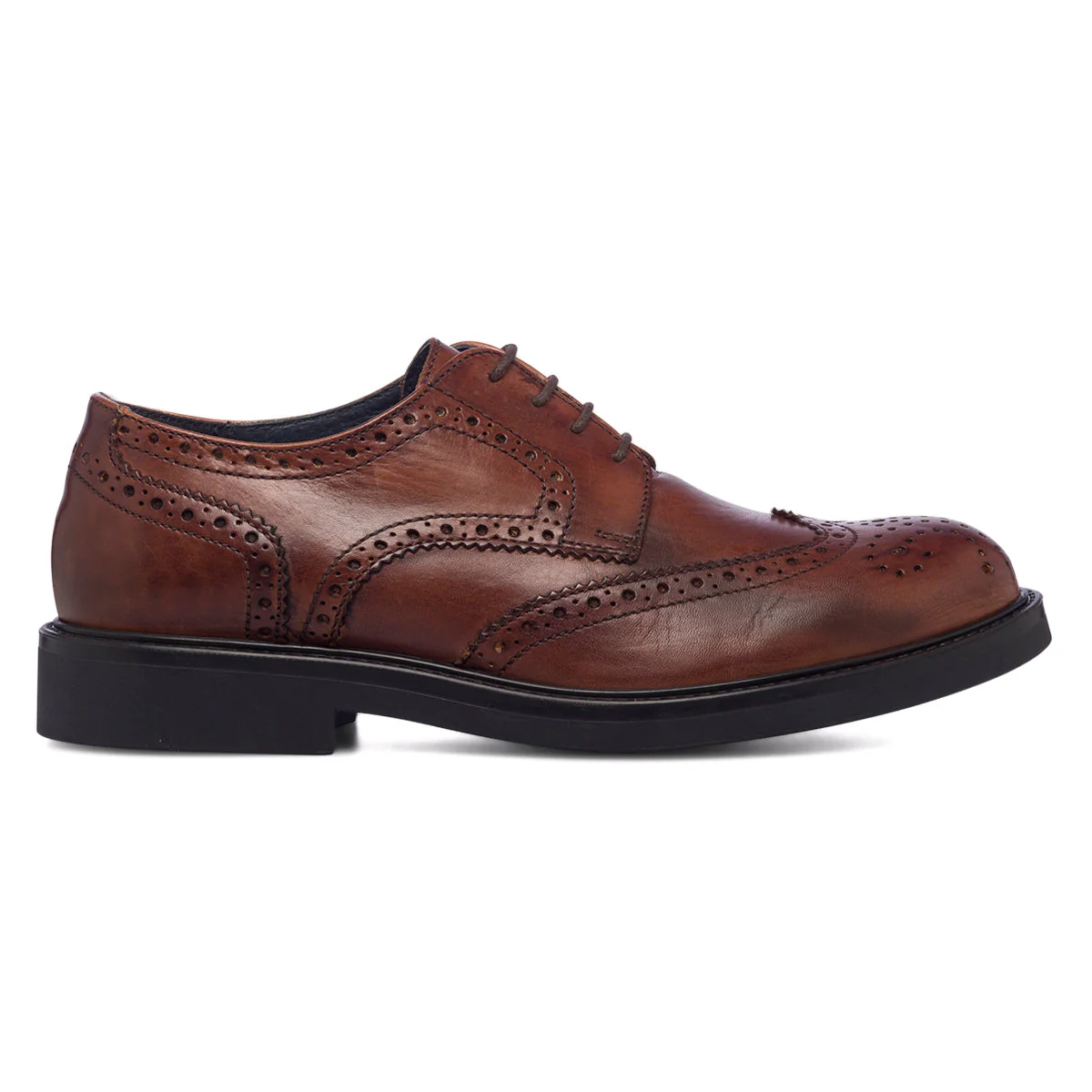 Stringate casual marroni in pelle da uomo con dettagli brogue Romeo Gigli