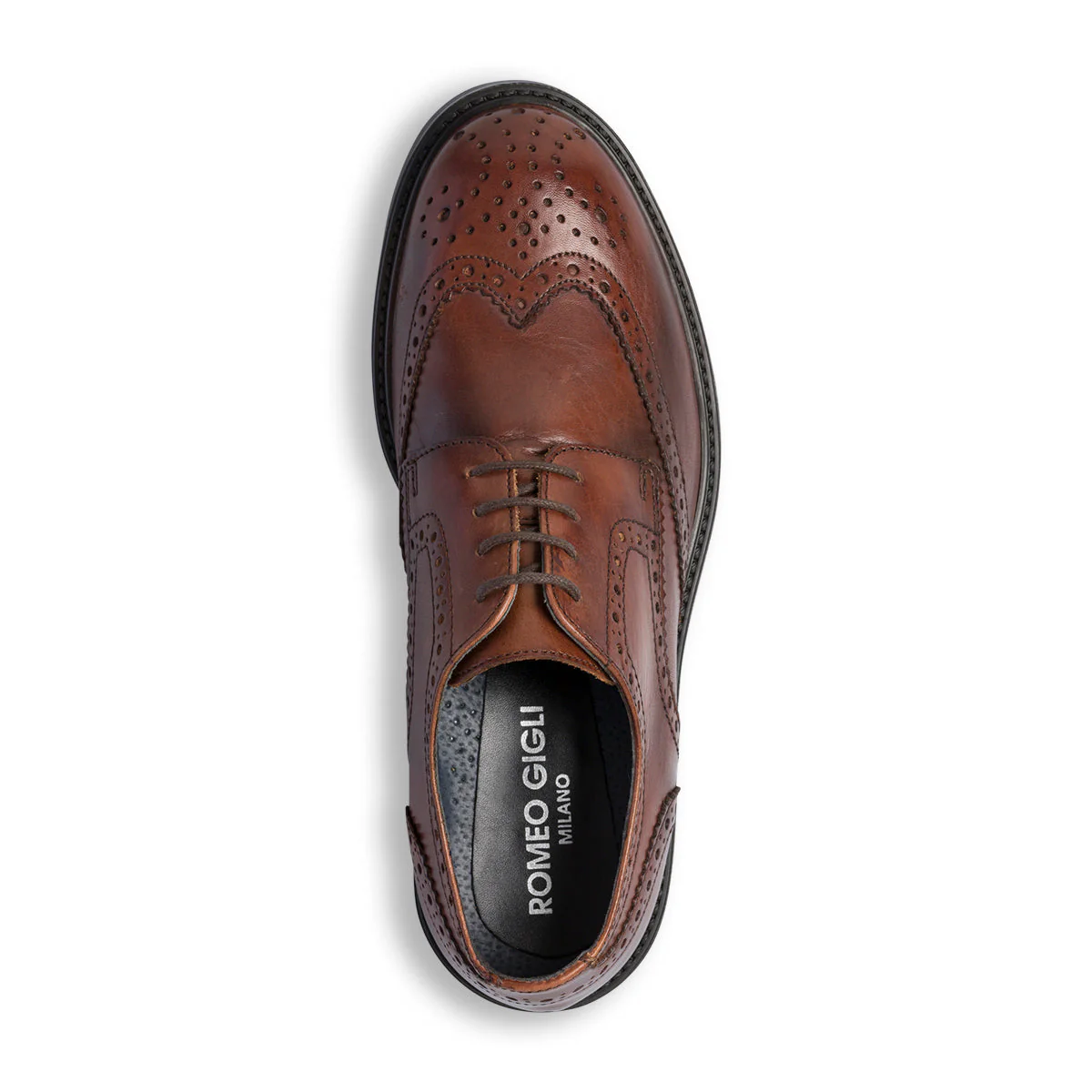 Stringate casual marroni in pelle da uomo con dettagli brogue Romeo Gigli - Image 6