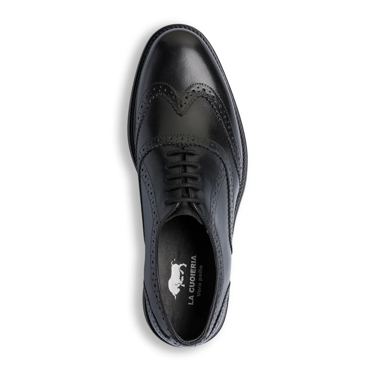 Stringate eleganti derby con dettagli brogue da uomo nere in pelle La Cuoieria - Image 5