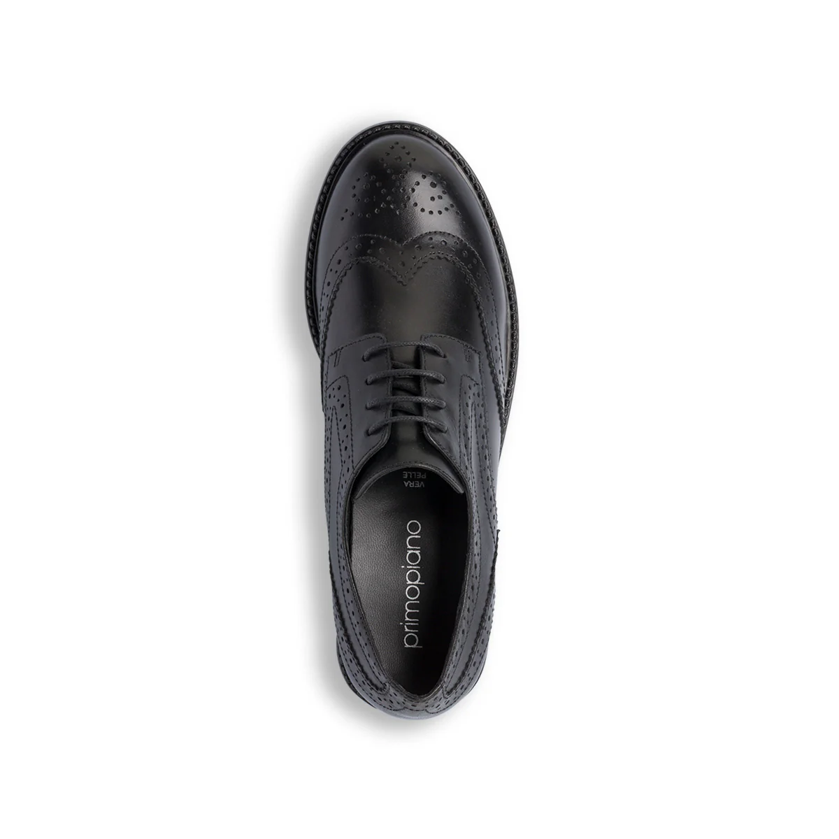 Stringate derby nere da Donna in pelle con dettaglio Brogue Primopiano - Image 4