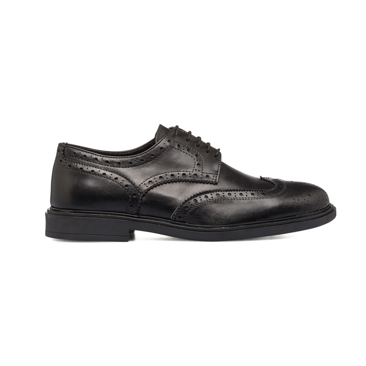 Stringate derby eleganti nere da uomo in pelle con dettagli brogue Primopiano