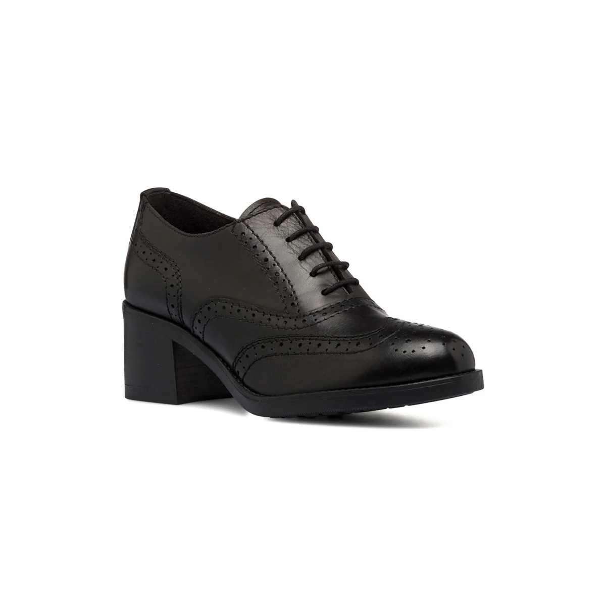 Stringate nere in pelle da donna con dettagli brogue e tacco a blocco 6 cm P Essentials - Image 2