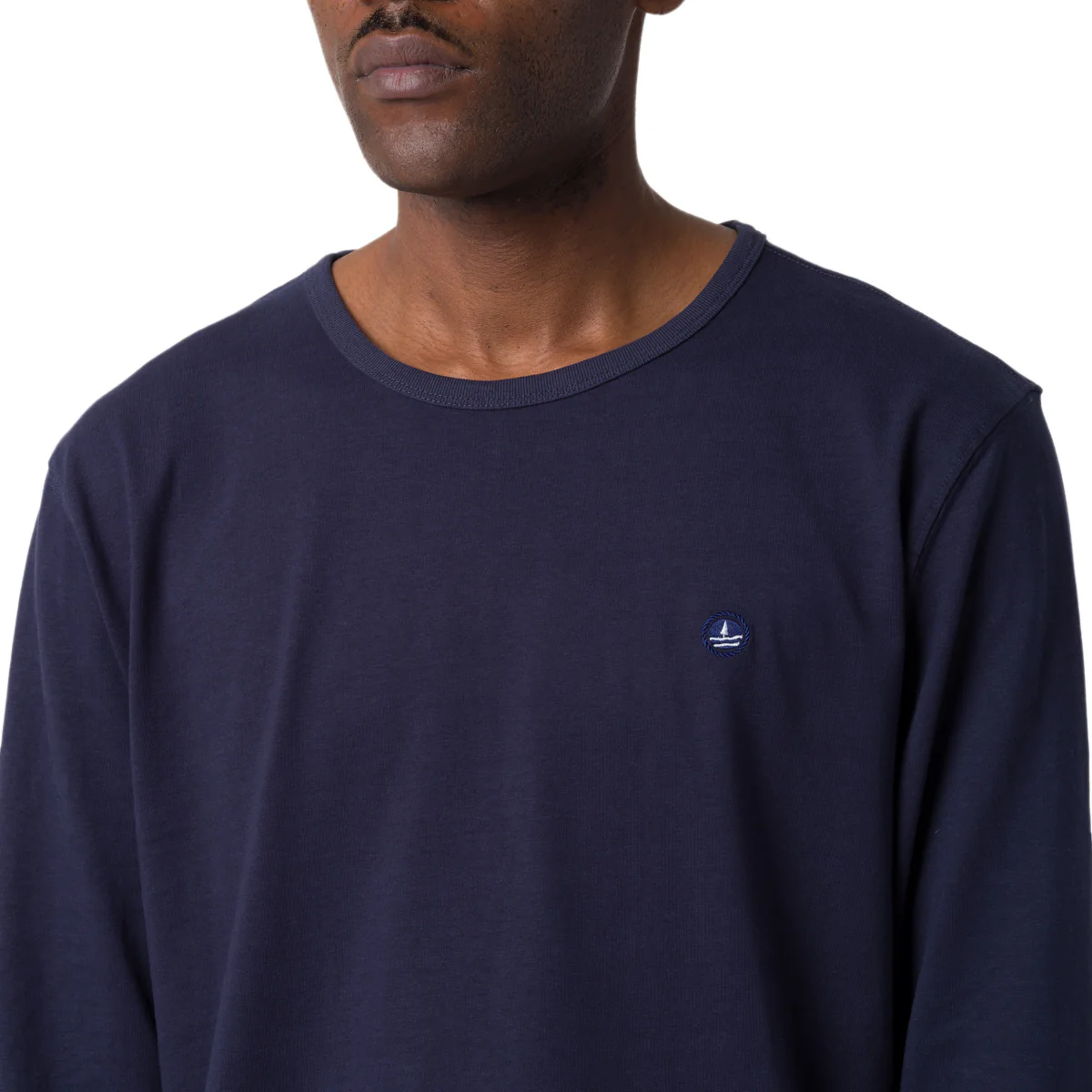 T-shirt a maniche lunghe blu da Uomo con logo sul petto Navy Sail - Image 3