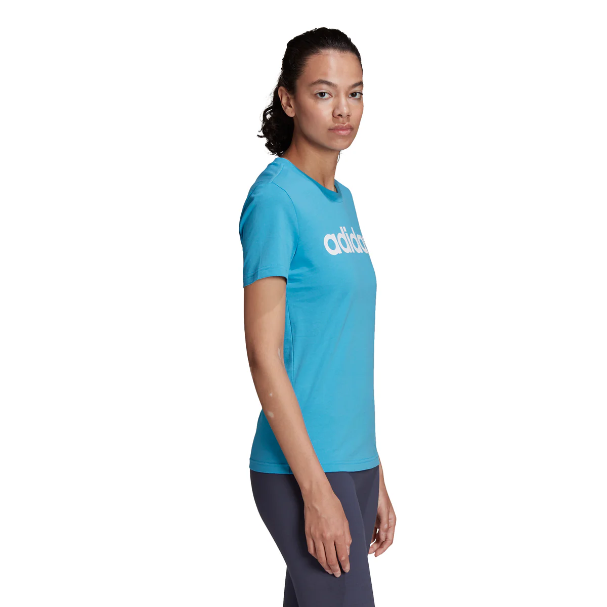 T-shirt azzurra da donna adidas LOUNGEWEAR Essentials Slim Logo - Image 2