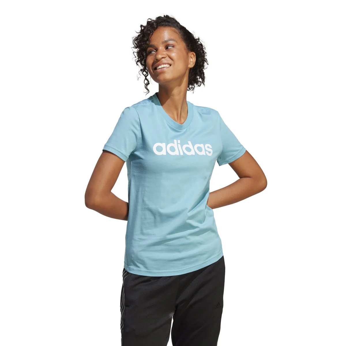 T-shirt azzurra da donna adidas LOUNGEWEAR Essentials Slim Logo