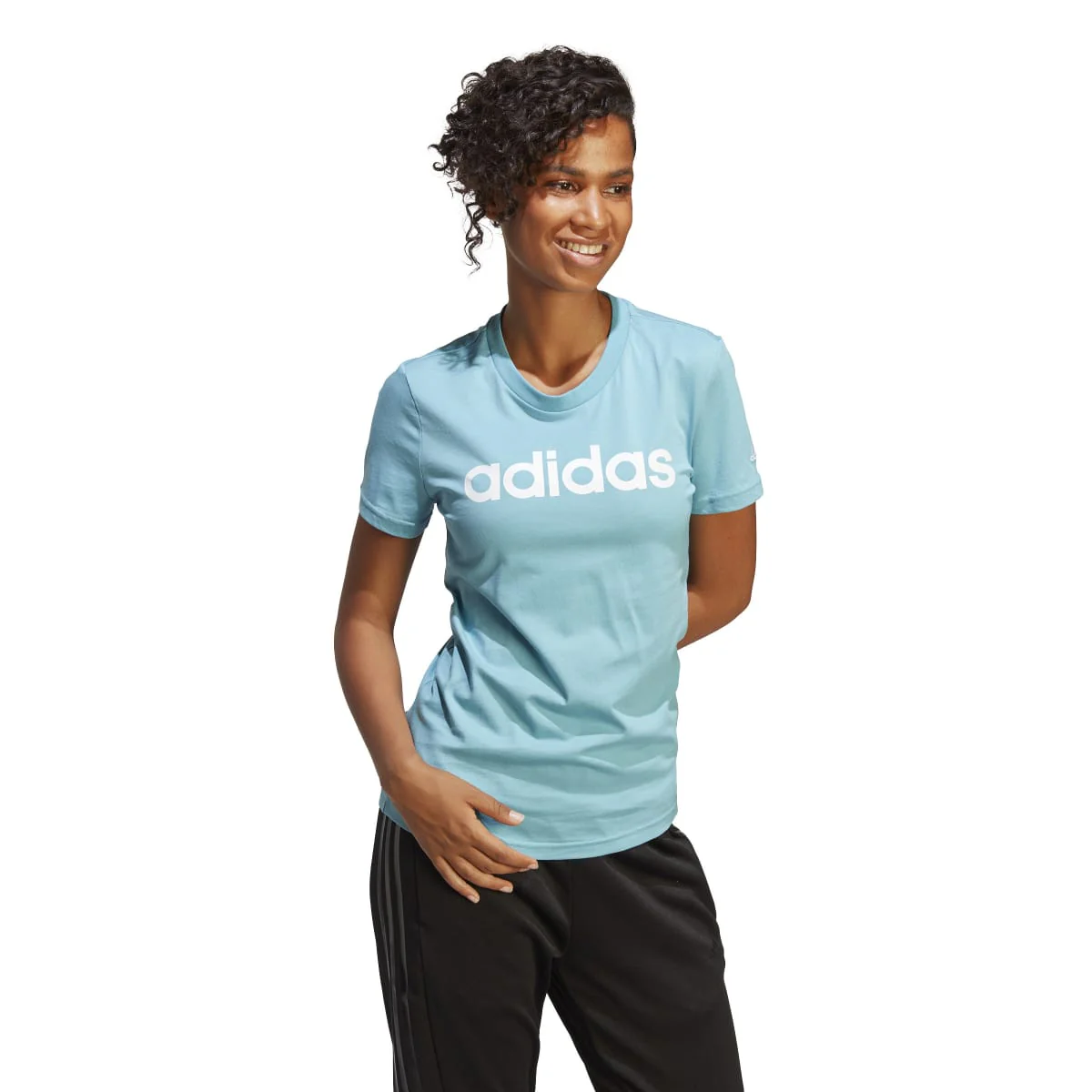 T-shirt azzurra da donna adidas LOUNGEWEAR Essentials Slim Logo - Image 6