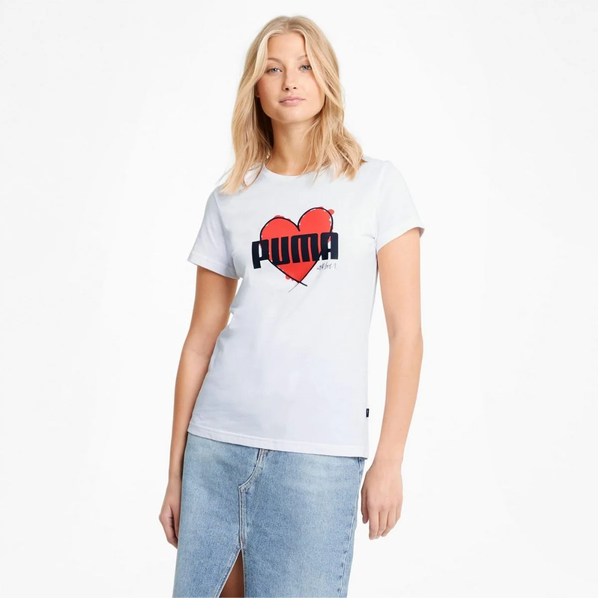 T-shirt bianca con stampa Puma Heart