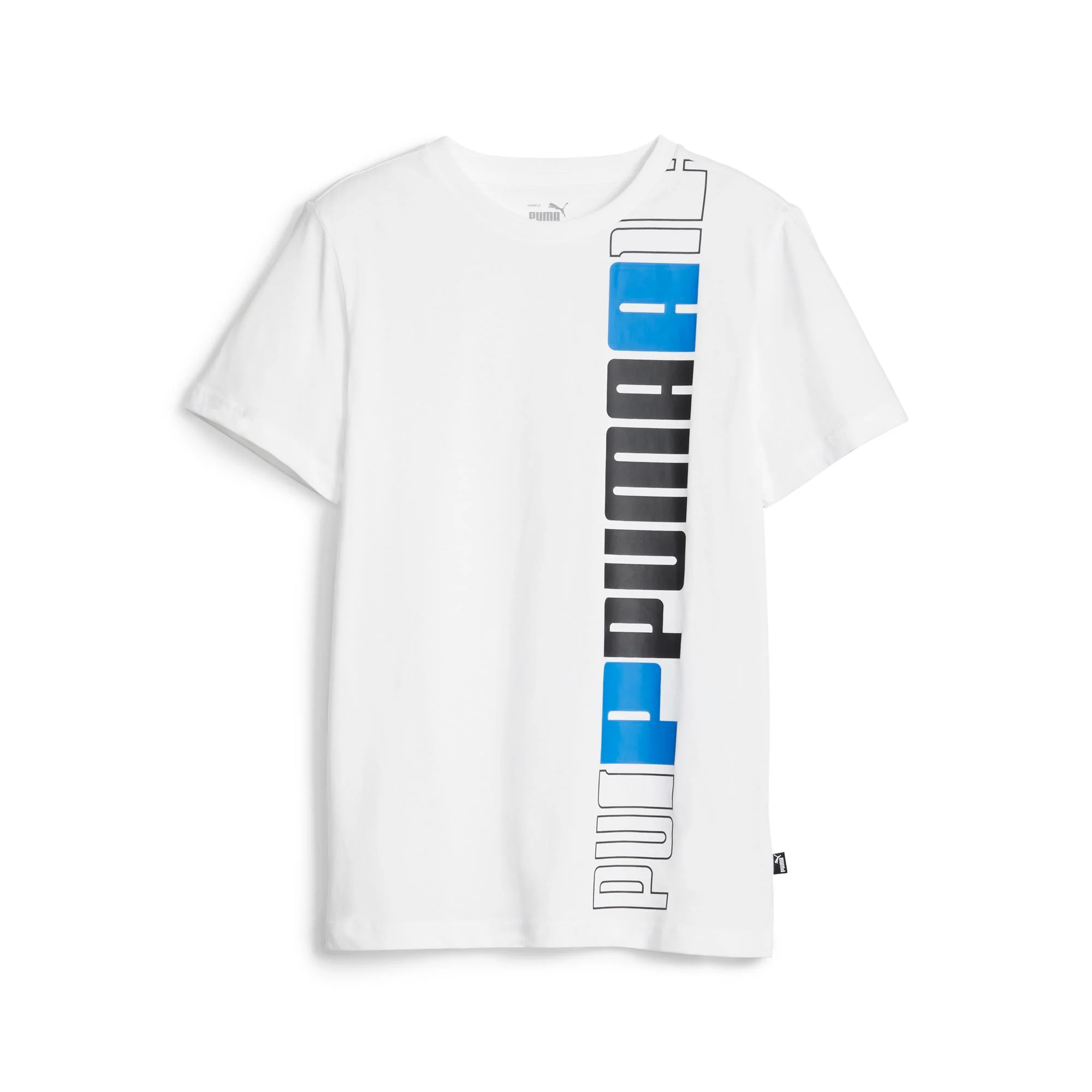 T-shirt bianca da bambino con logo sul petto sinistro Puma