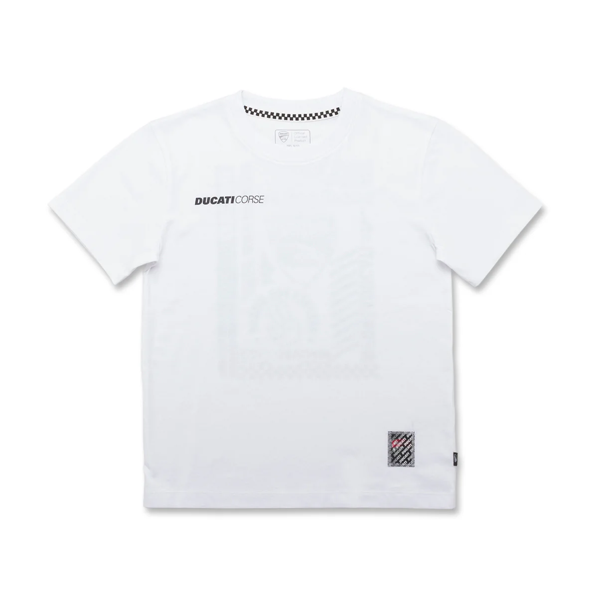 T-shirt bianca da bambino con stampa sul retro Ducati Corse
