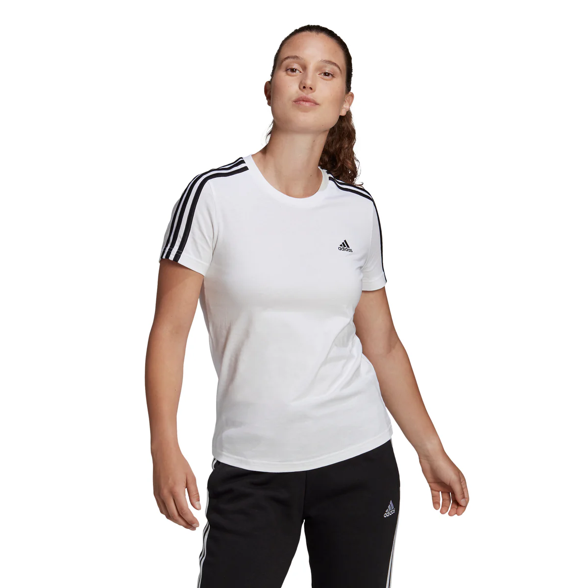 T-shirt bianca da donna adidas LOUNGEWEAR Essentials Slim 3-Stripes