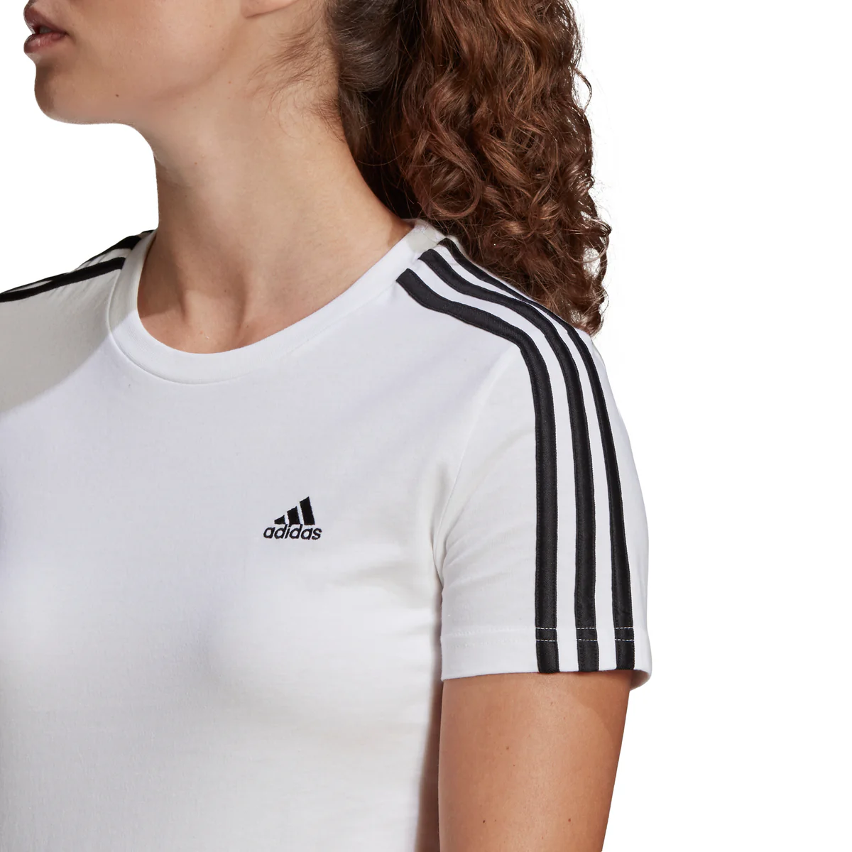 T-shirt bianca da donna adidas LOUNGEWEAR Essentials Slim 3-Stripes - Image 4