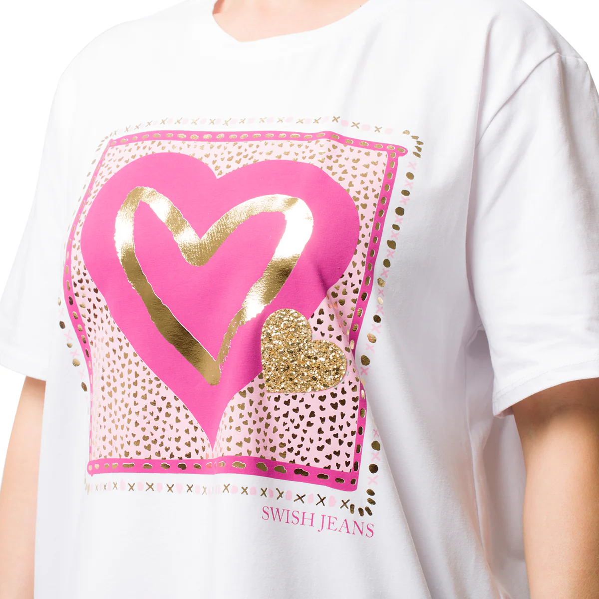 T-shirt bianca da donna con cuore glitterato Swish Jeans - Image 3