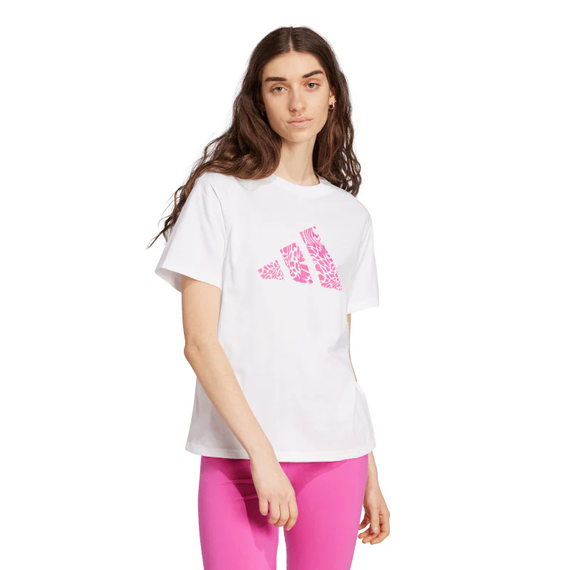 T-shirt bianca da Donna con logo effetto animalier adidas - Image 2