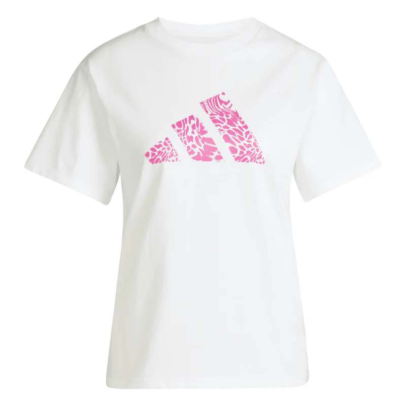 T-shirt bianca da Donna con logo effetto animalier adidas - Image 5