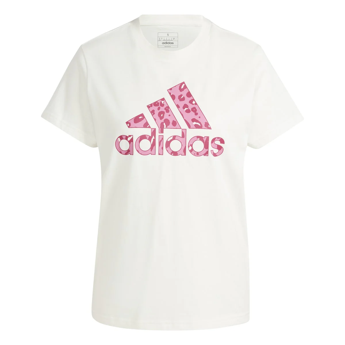 T-shirt bianca da donna con logo effetto animalier rosa adidas W Animal GT - Image 6