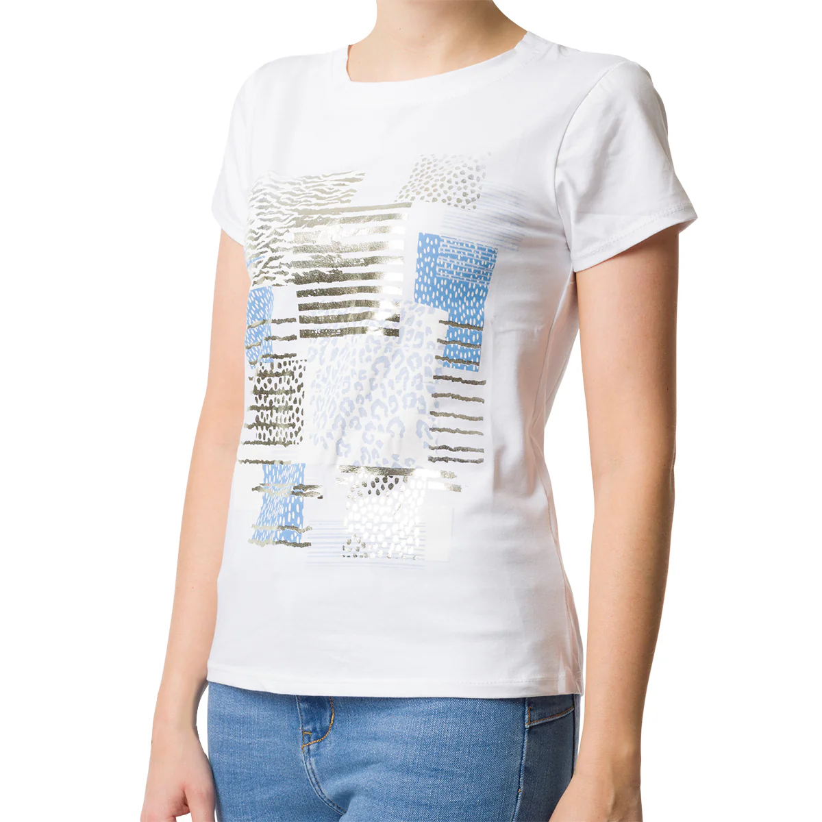 T-shirt bianca da donna con stampa animalier Swish Jeans