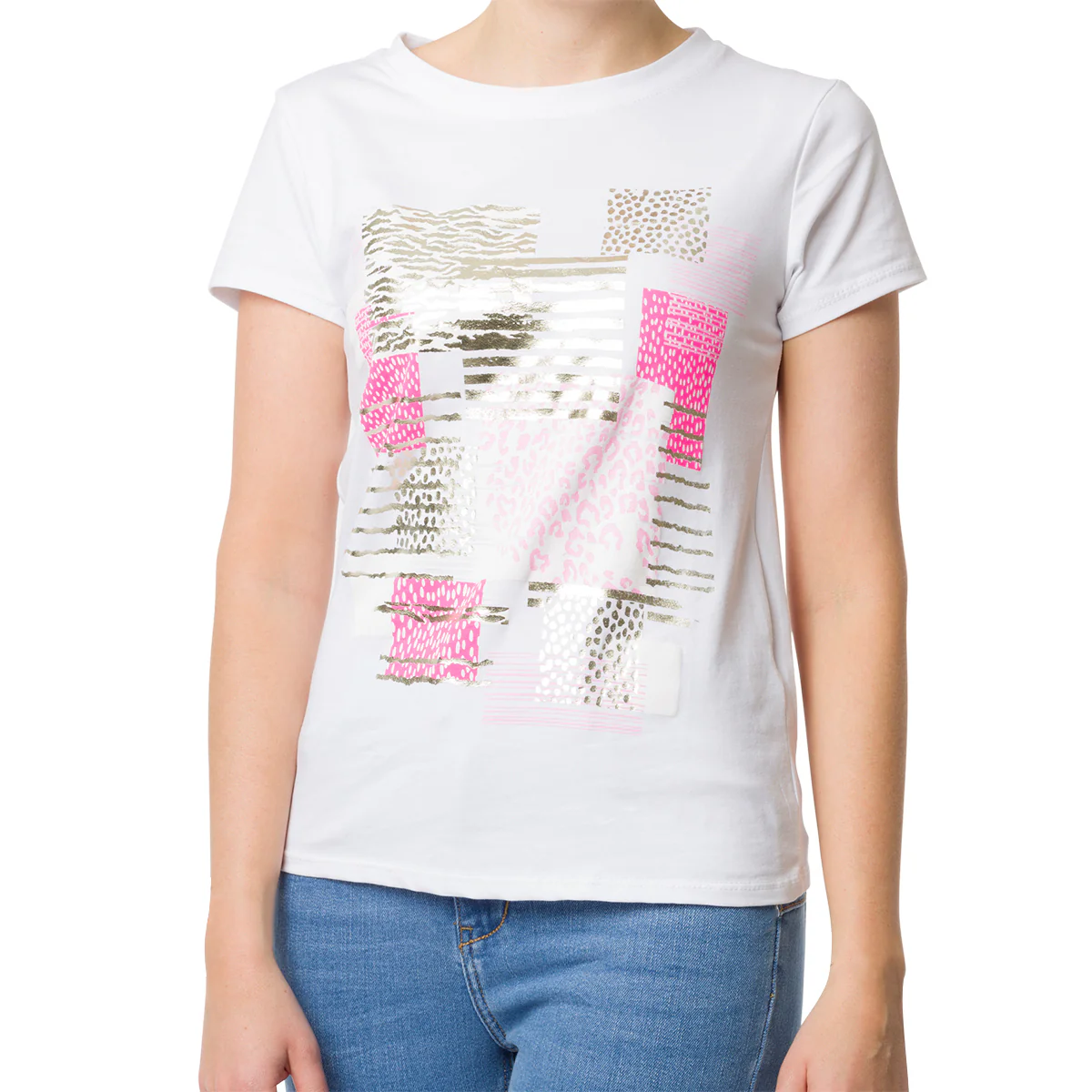 T-shirt bianca da donna con stampa animalier Swish Jeans