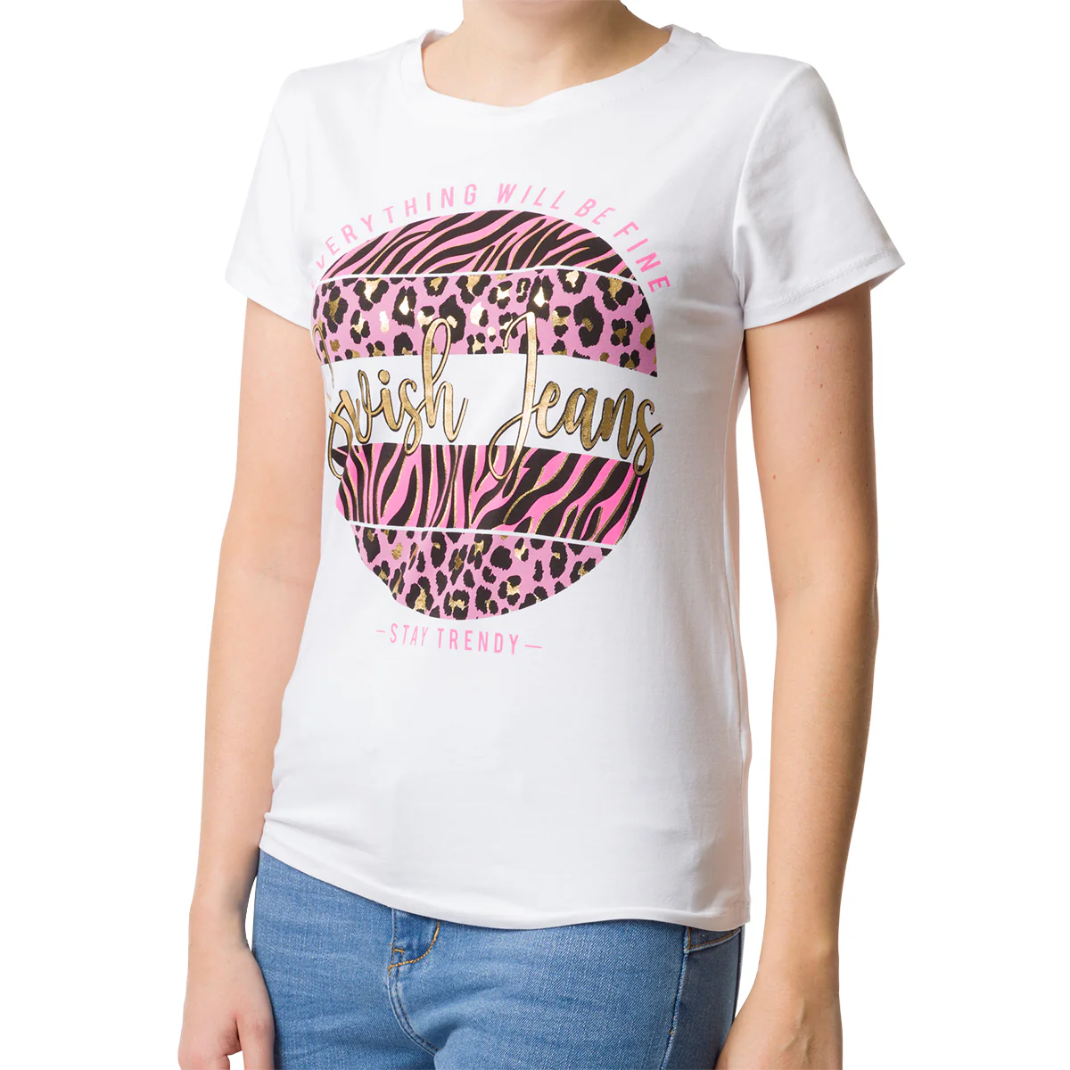 T-shirt bianca da donna con stampa animalier Swish Jeans