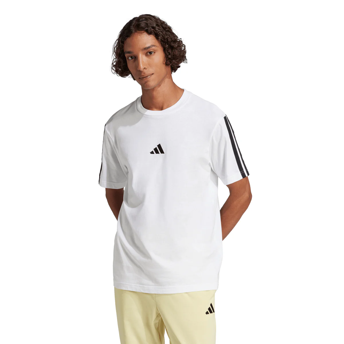T-shirt bianca da Uomo con bande laterali e logo frontale adidas