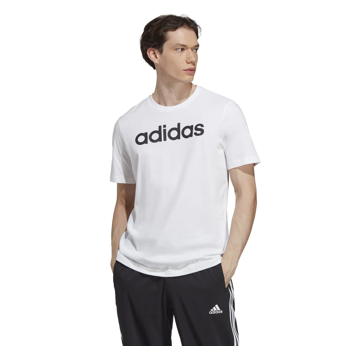 T-shirt bianca da uomo con logo sul petto adidas Essentials