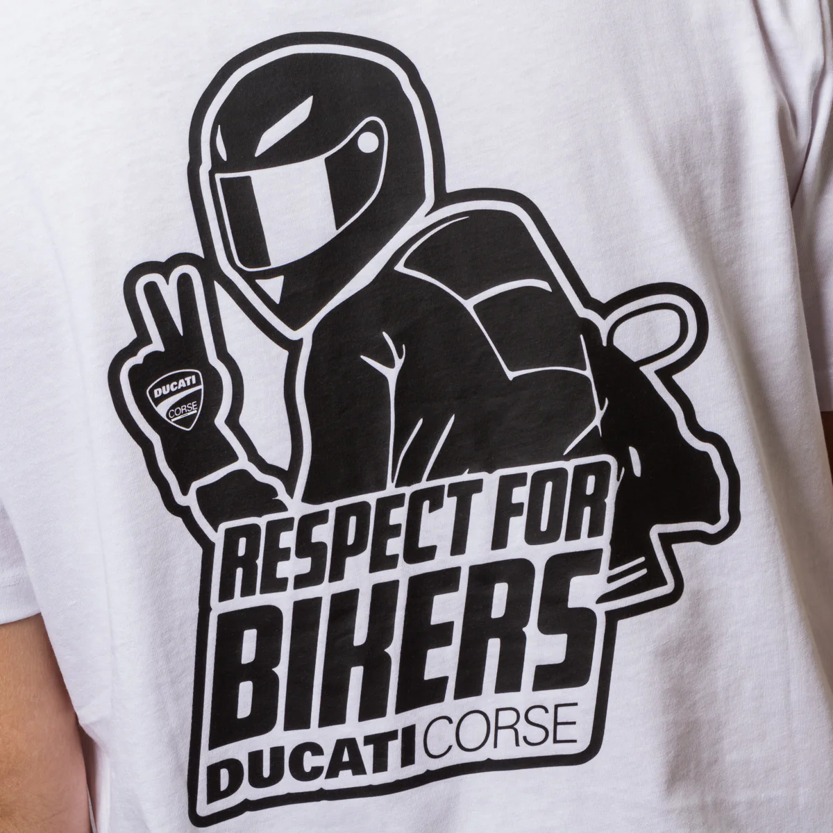 T-shirt bianca da uomo con stampa sul retro "Respect for Bikers" Ducati Corse - Image 4