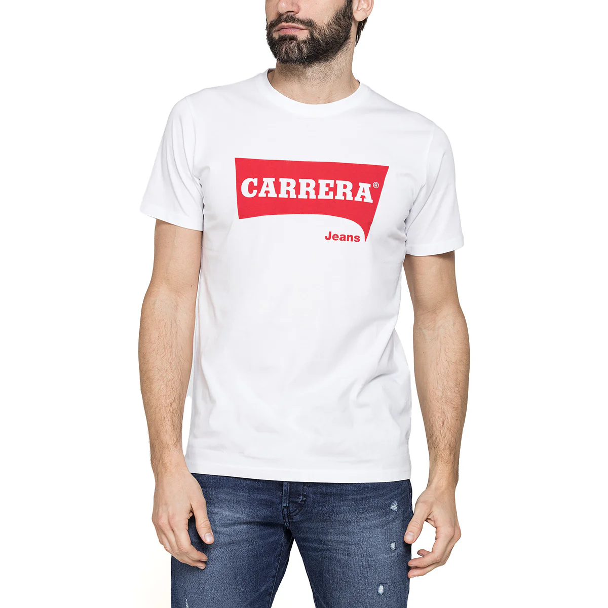 T-shirt bianca da Uomo in morbido cotone con logo rosso Carrera Jeans