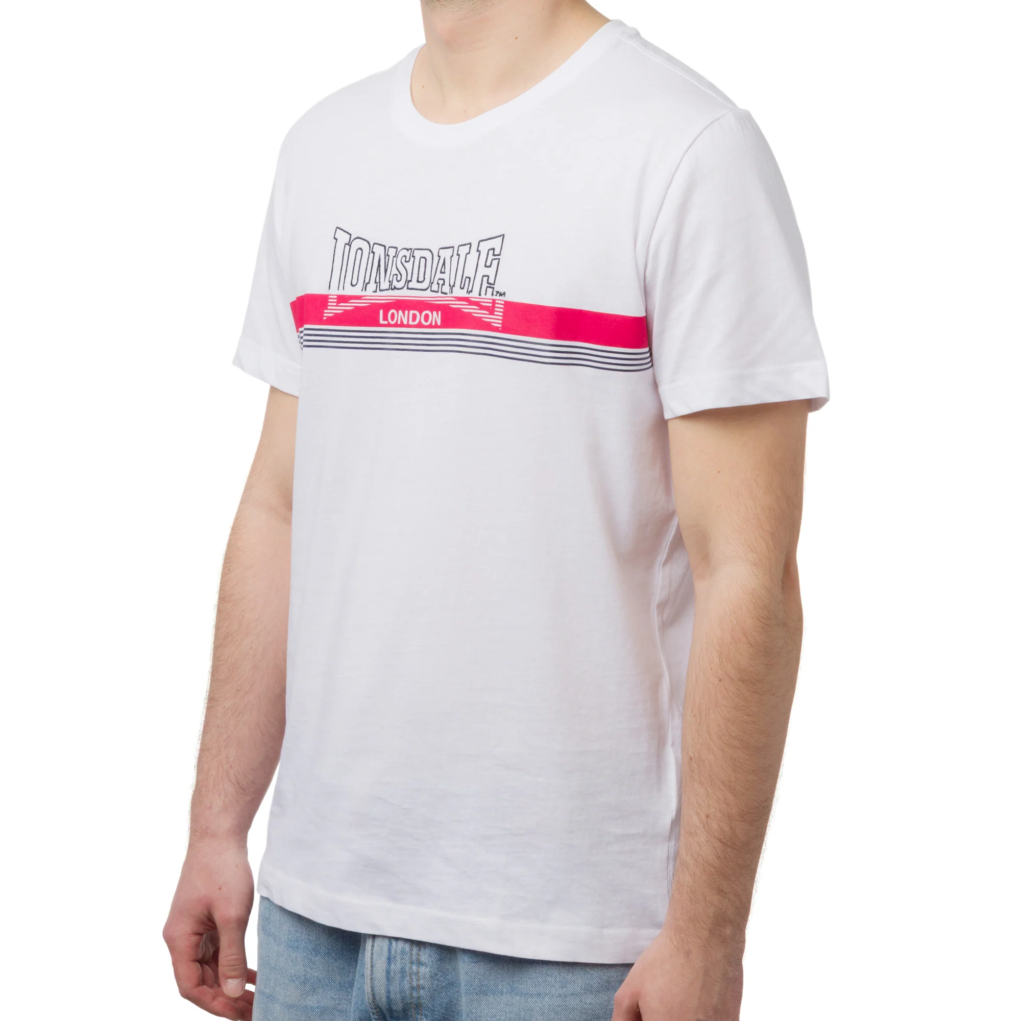 T-shirt bianca da uomo con logo frontale a contrasto Lonsdale