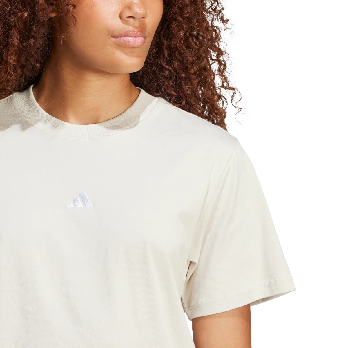 T-shirt bianco off-white da donna adidas con logo centrale - Image 3