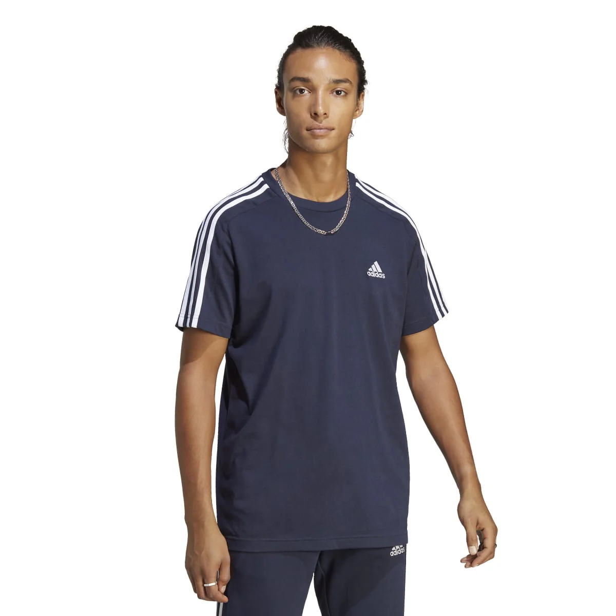 T-shirt blu da uomo con logo sul petto adidas Essentials 3-Stripes