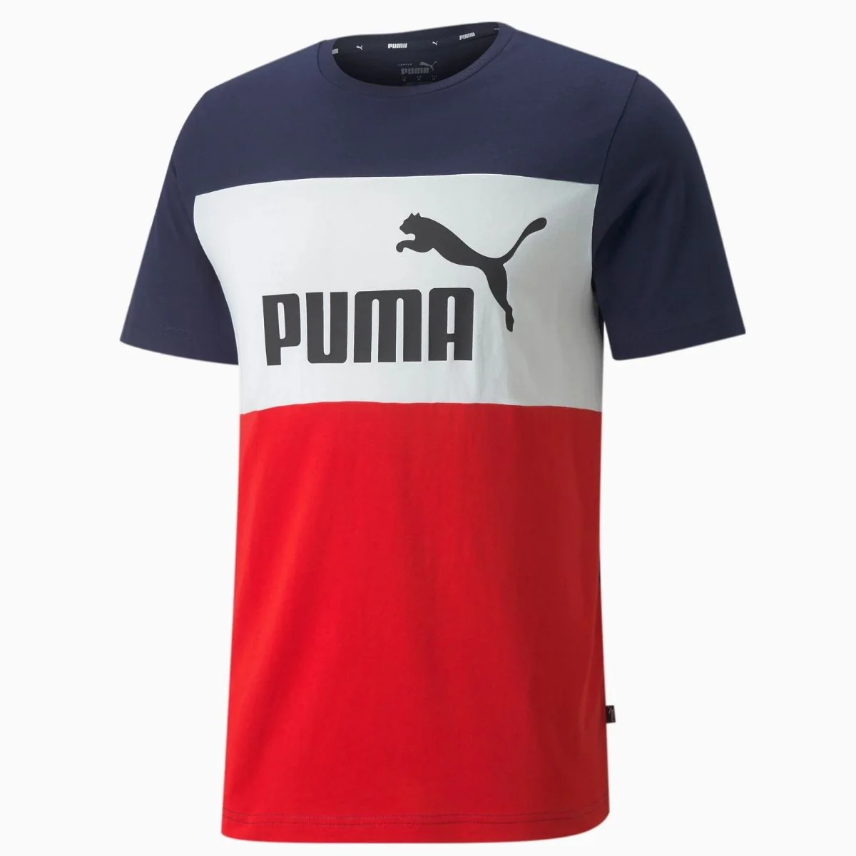 T-shirt blu e rossa da uomo Puma Essentials+ Colorblock - Image 4