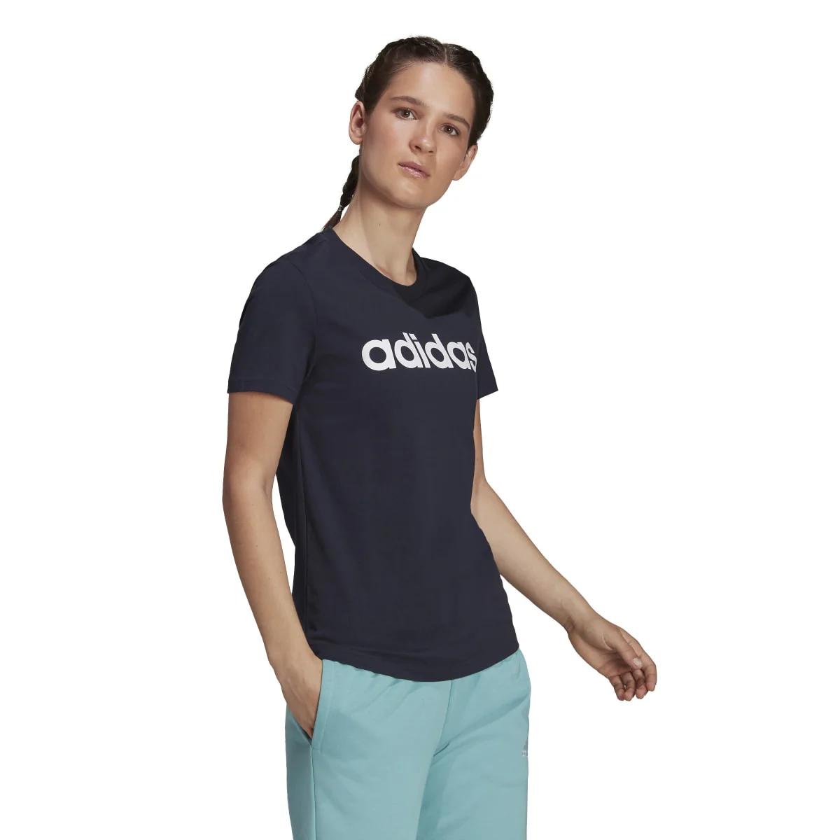 T-shirt blu navy da donna adidas LOUNGEWEAR Essentials Slim Logo - Image 2
