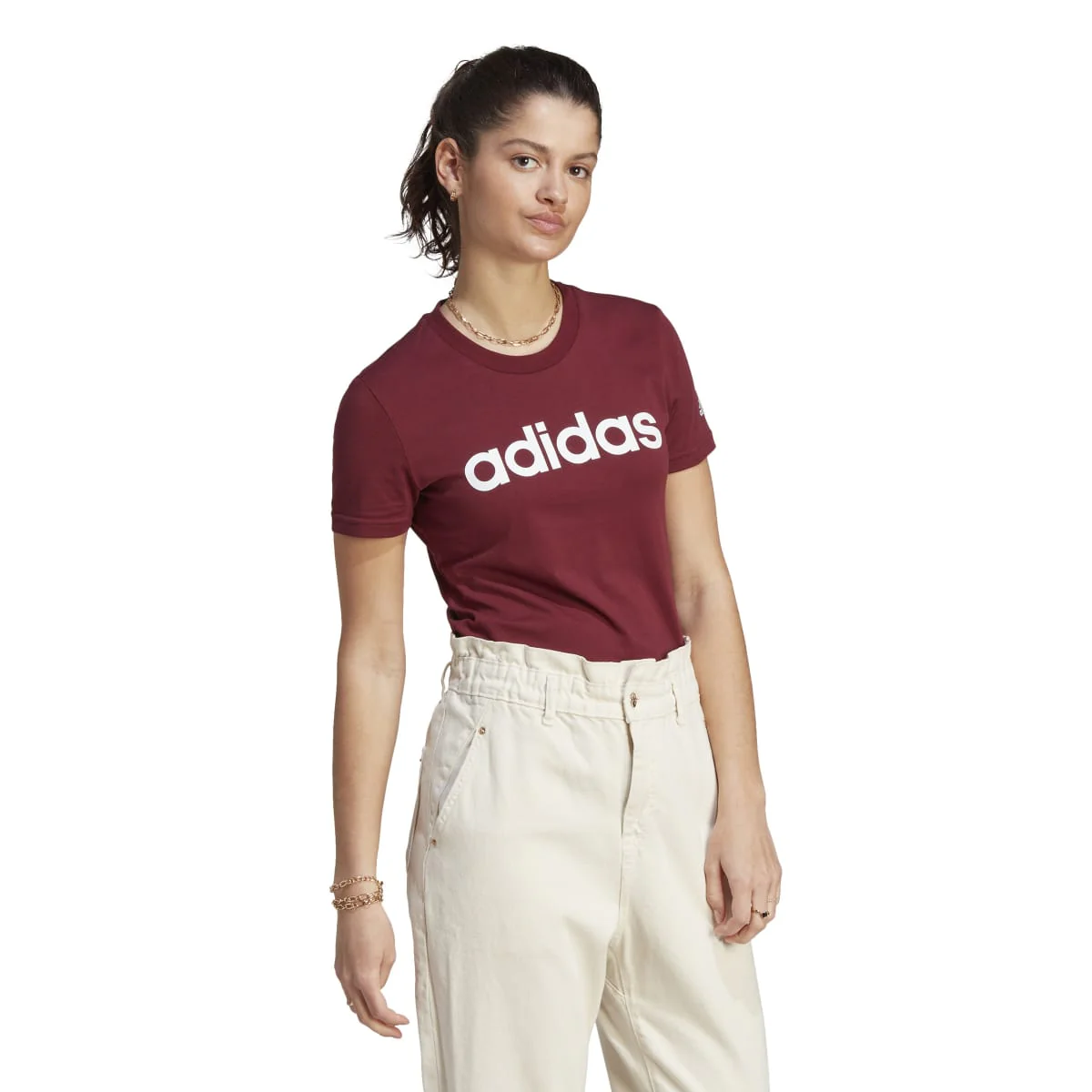 T-shirt bordeaux da donna con logo adidas Essentials Slim Logo - Image 3