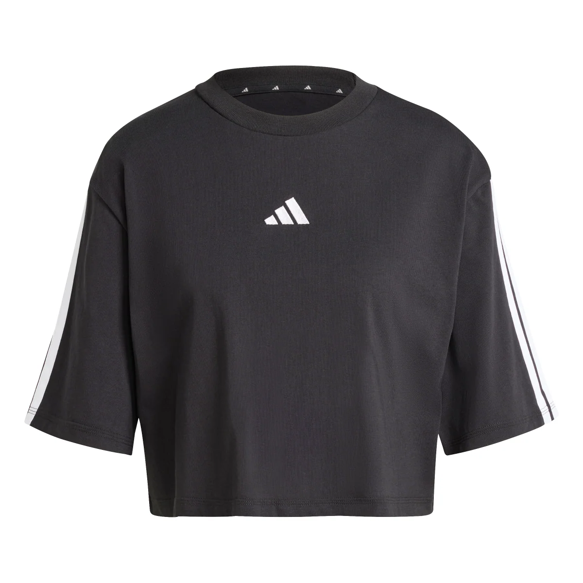 T-shirt crop da donna nera con logo bianco adidas - Image 2