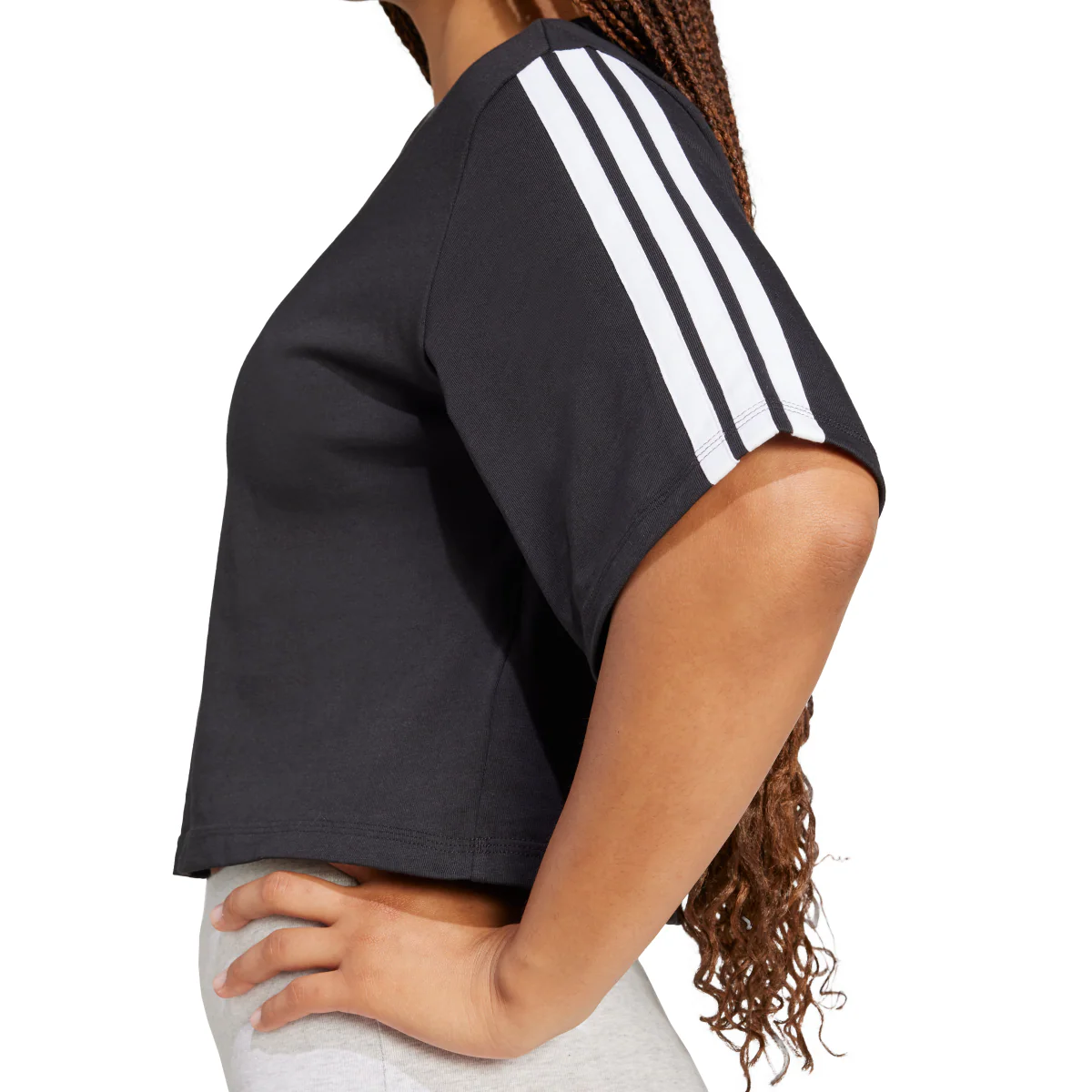 T-shirt crop da donna nera con logo bianco adidas - Image 6