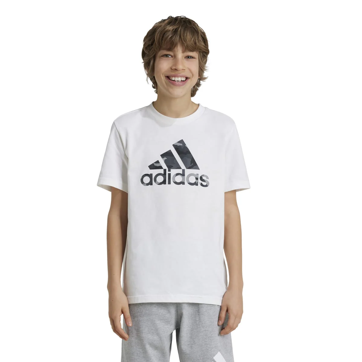 T-shirt da bambini con logo in fantasia militare frontale adidas
