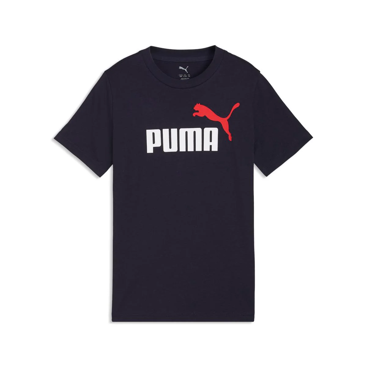 T-shirt da bambino blu scuro Puma con stampa logo bianca e rossa - Image 3