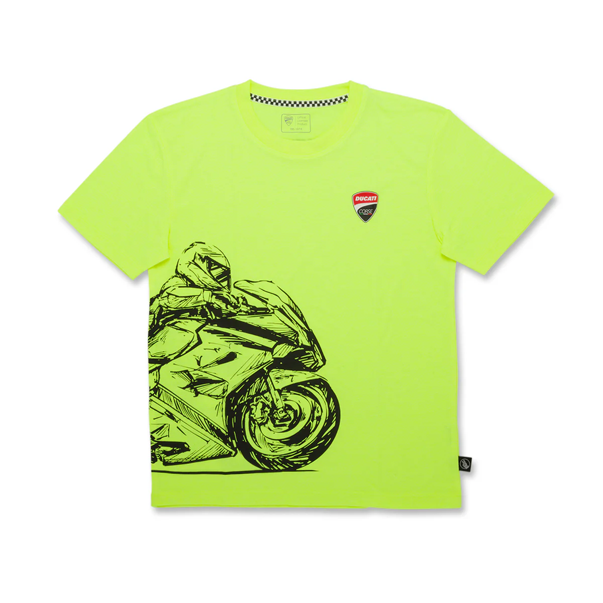T-shirt da bambino giallo fluo con stampa e logo Ducati Corse