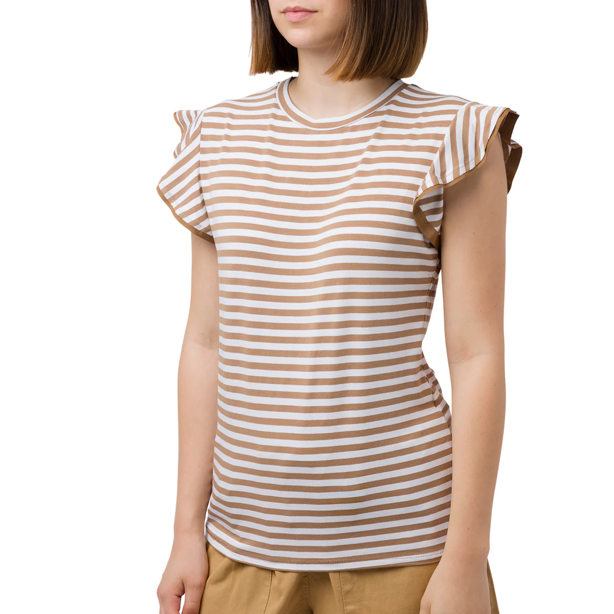 T-shirt da donna a righe bianco e marrone Swish Jeans